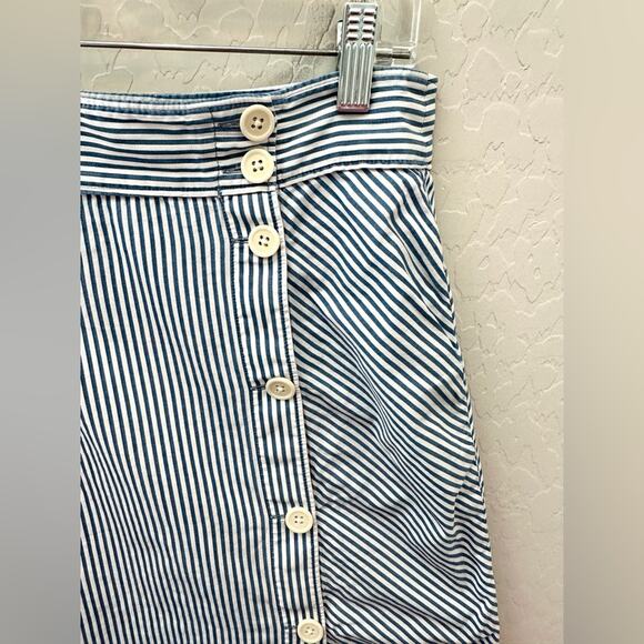 J.CREW Blue White Striped Cotton A-Line Skirt with Side Button Detail | Size 10 - Picture 3 of 8